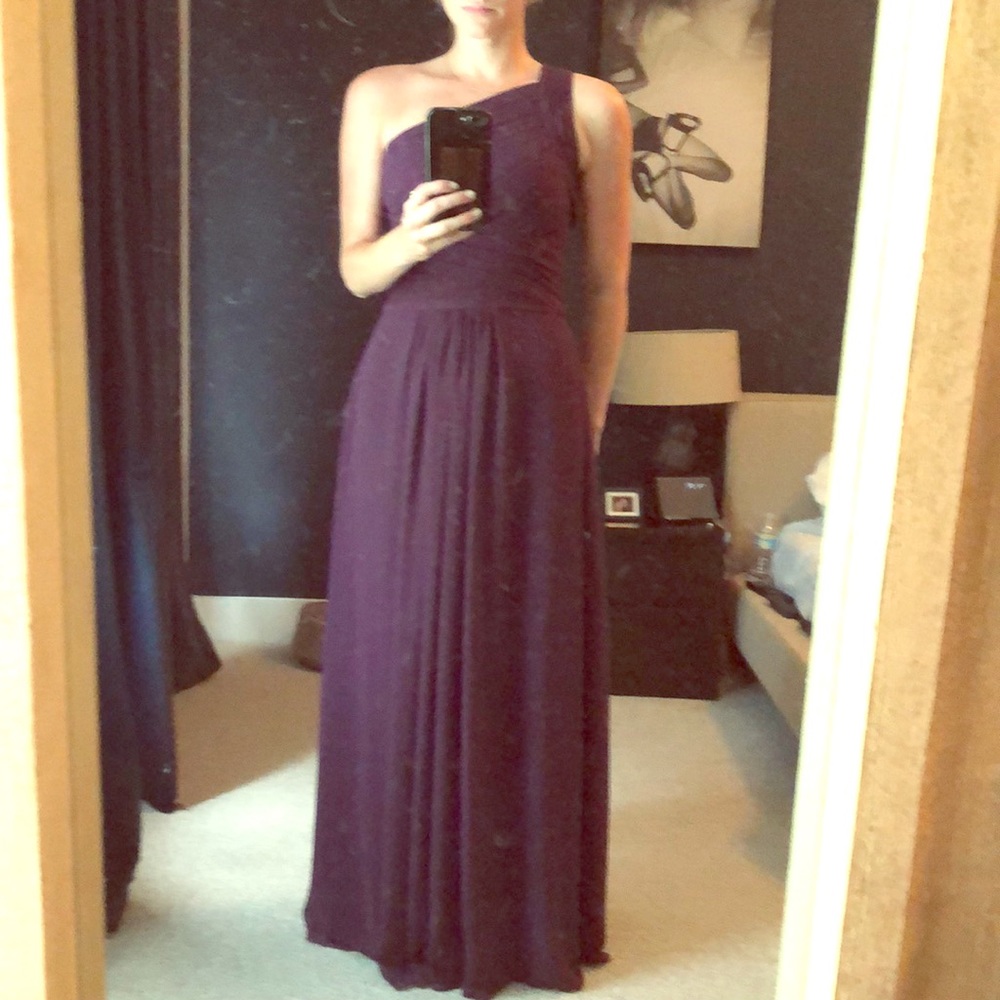 Plum chiffon one shoulder gown